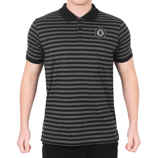 Black-Grey - Front - Chelsea FC Mens Striped Polo Shirt