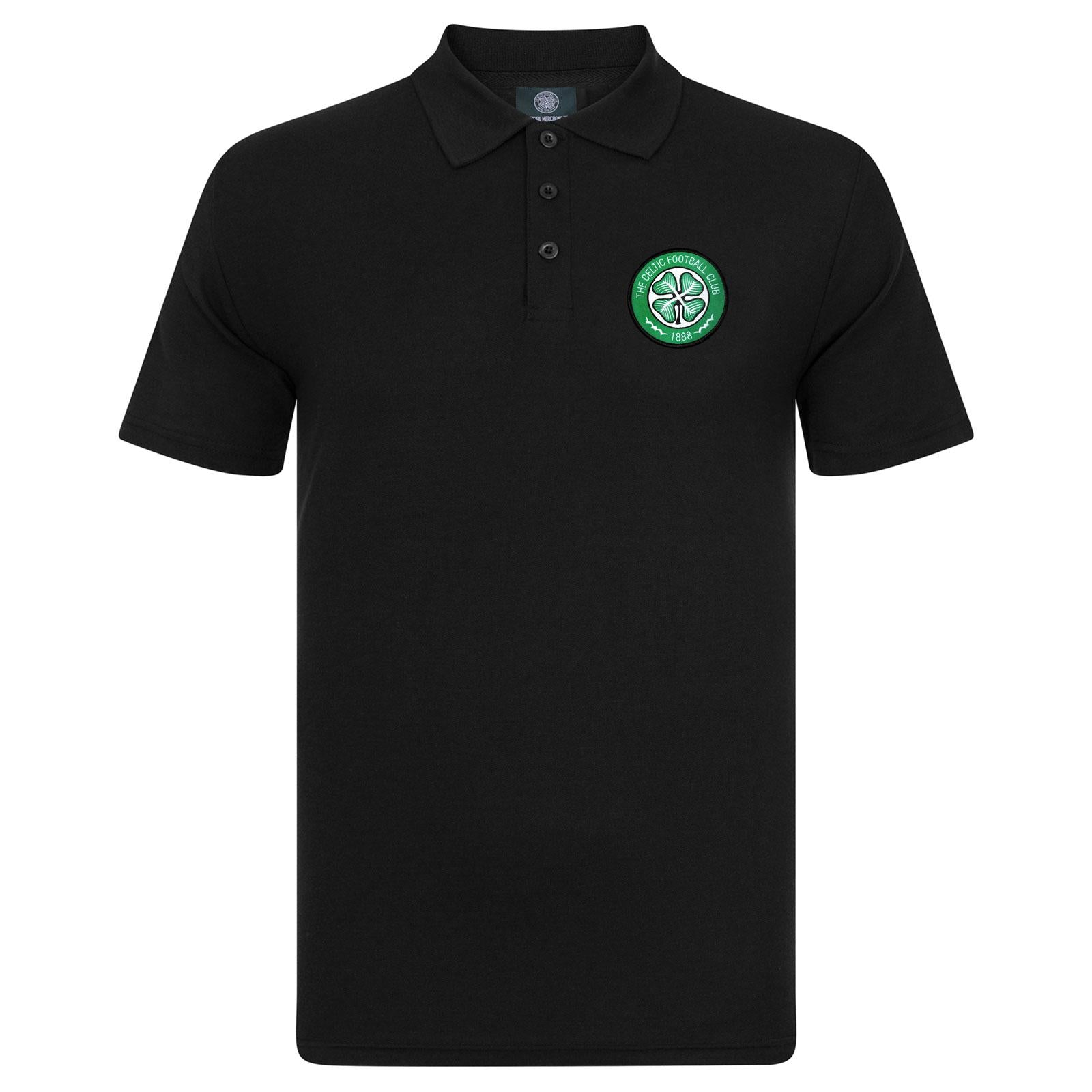 Black - Front - Celtic FC Mens Crest Polo Shirt