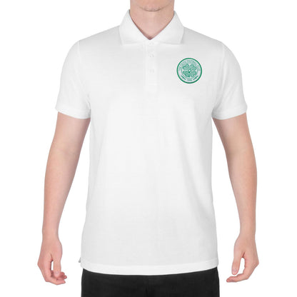 White - Front - Celtic FC Mens Crest Polo Shirt