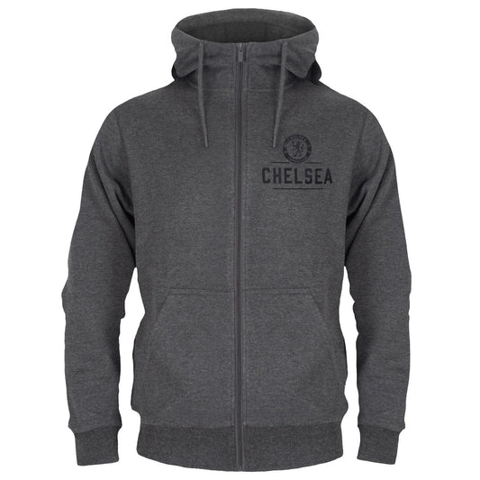 Grey - Front - Chelsea FC Mens Fleece Full Zip Hoodie
