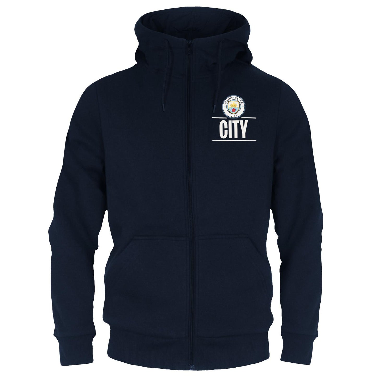 Navy Blue - Front - Manchester City FC Mens Fleece Full Zip Hoodie