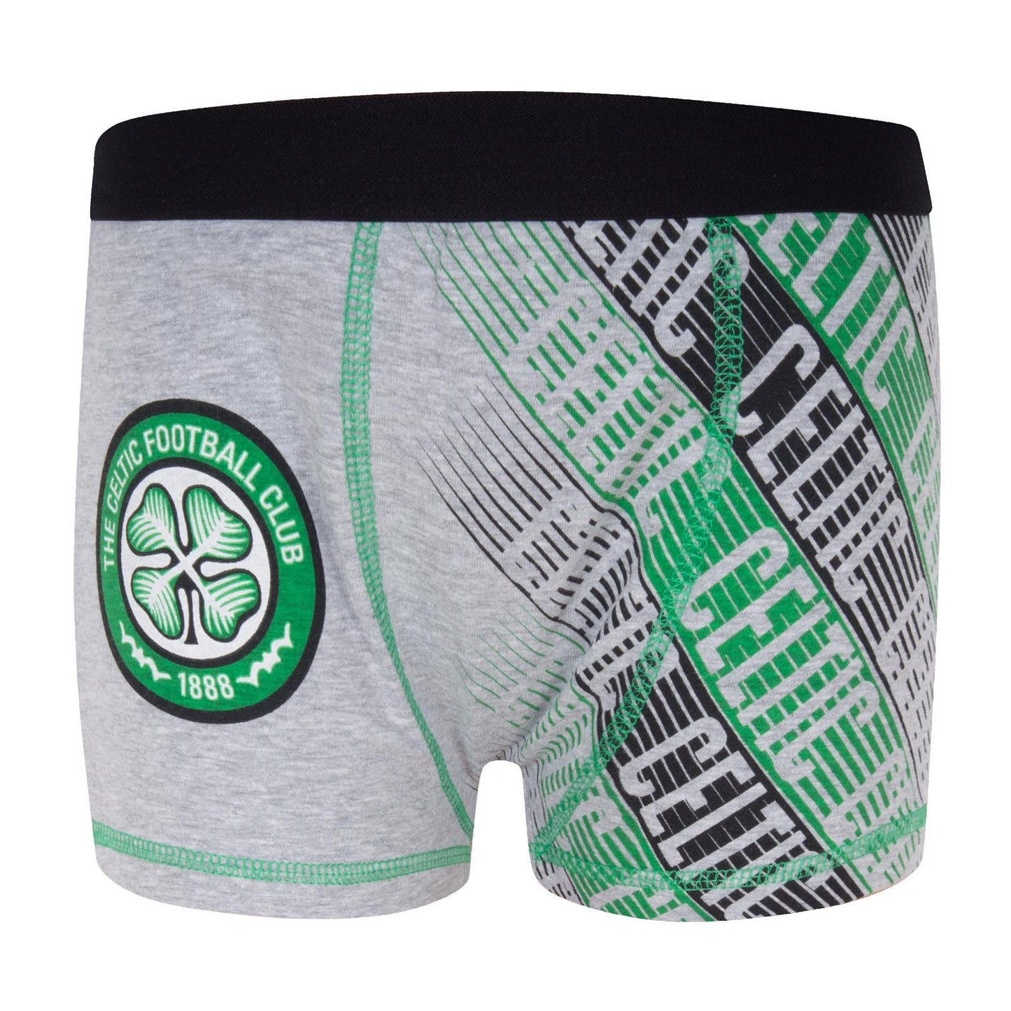 Black-Green-Grey - Close up - Celtic FC Boys Crest Boxer Shorts (Pack of 3)