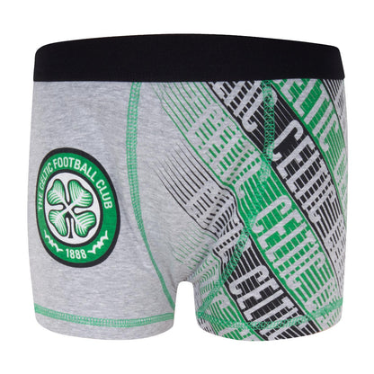 Black-Green-Grey - Close up - Celtic FC Boys Crest Boxer Shorts (Pack of 3)