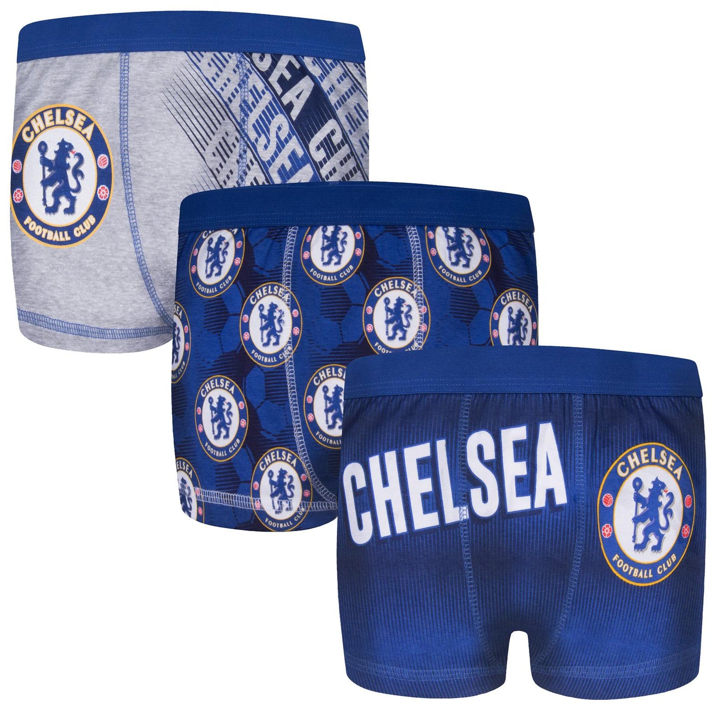 Blue-Navy-Grey - Front - Chelsea FC Boys Boxer Shorts (Pack of 3)