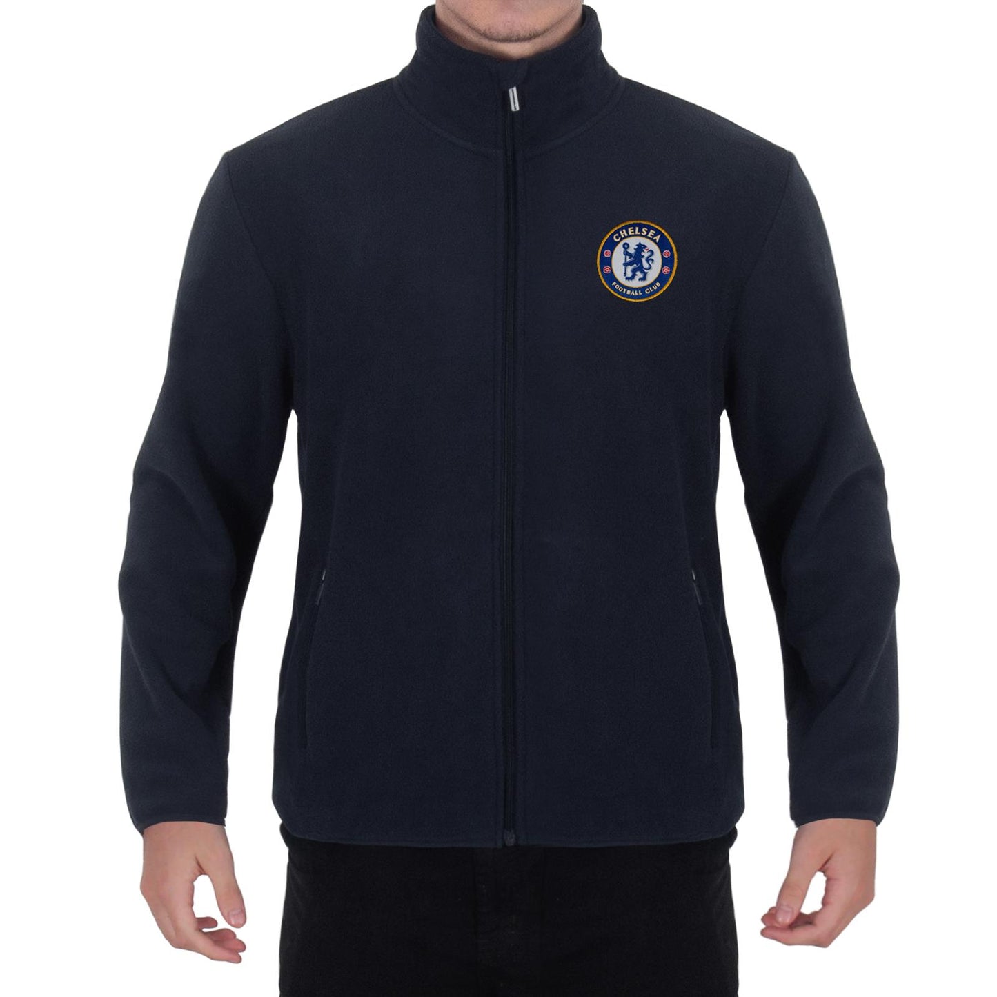 Navy - Front - Chelsea FC Mens Crest Fleece Jacket