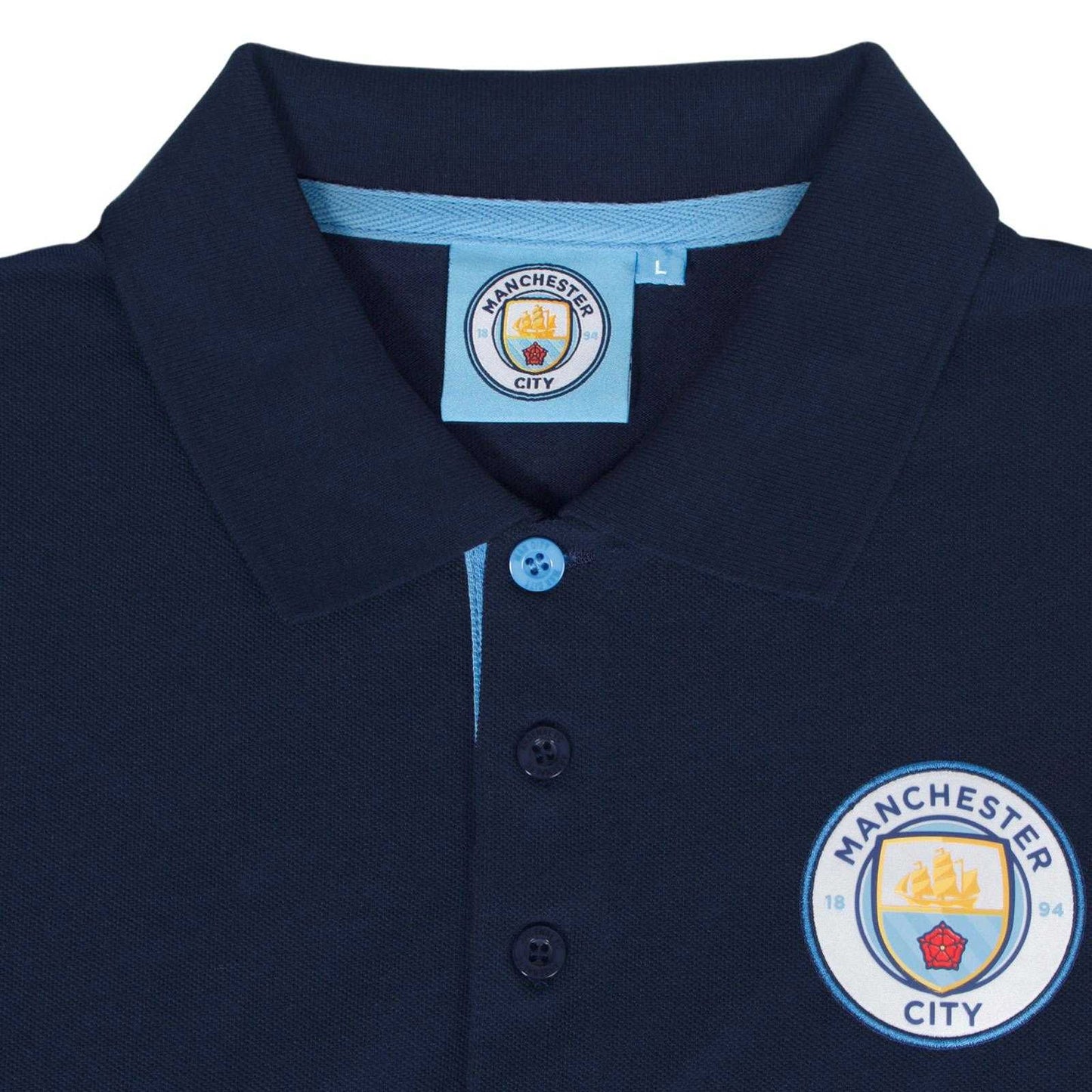 Navy - Side - Manchester City FC Mens Contrast Sleeves Polo Shirt