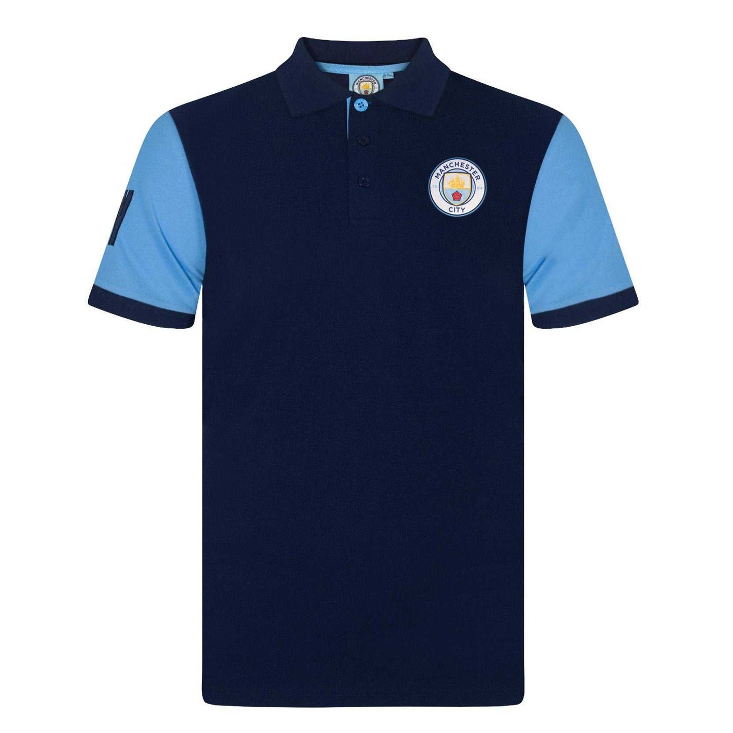 Navy - Front - Manchester City FC Mens Contrast Sleeves Polo Shirt