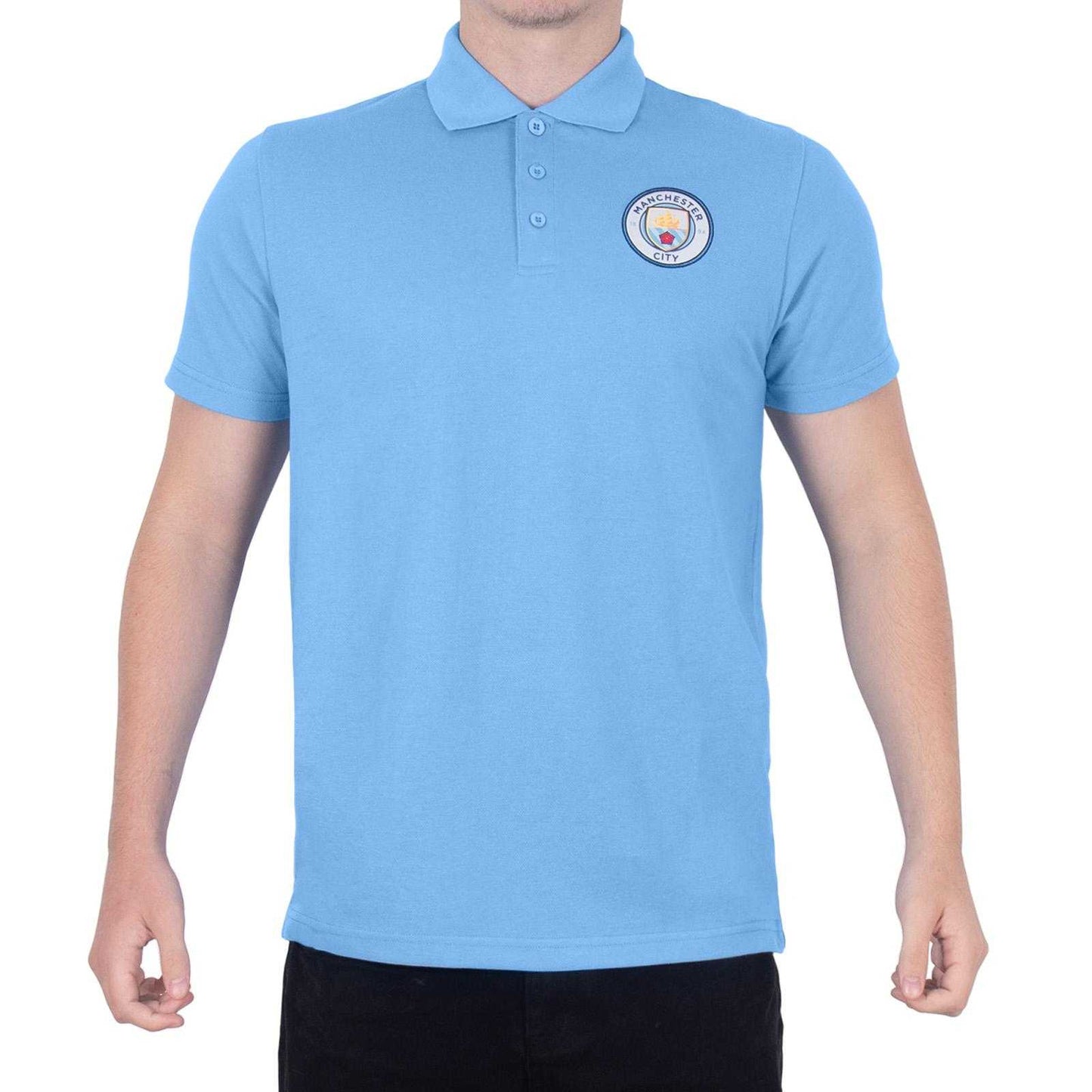 Sky Blue - Close up - Manchester City FC Mens Crest Polo Shirt