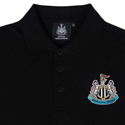 Black - Side - Newcastle United FC Mens Woven Patch Polo Shirt