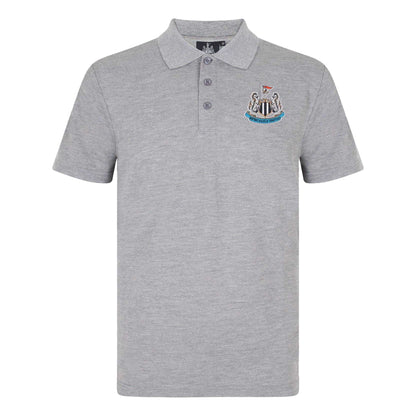Grey - Front - Newcastle United FC Mens Woven Patch Polo Shirt