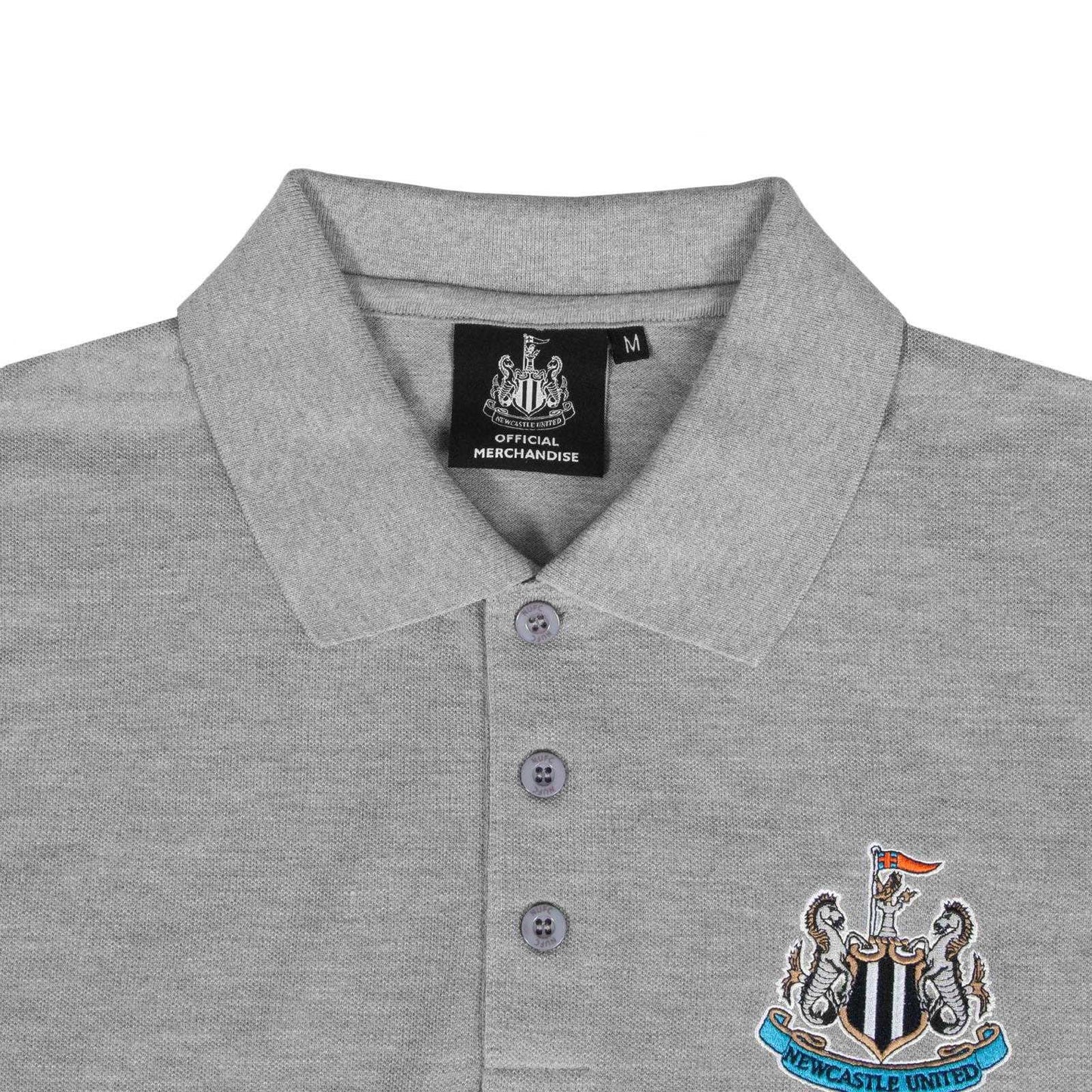 Grey - Side - Newcastle United FC Mens Woven Patch Polo Shirt