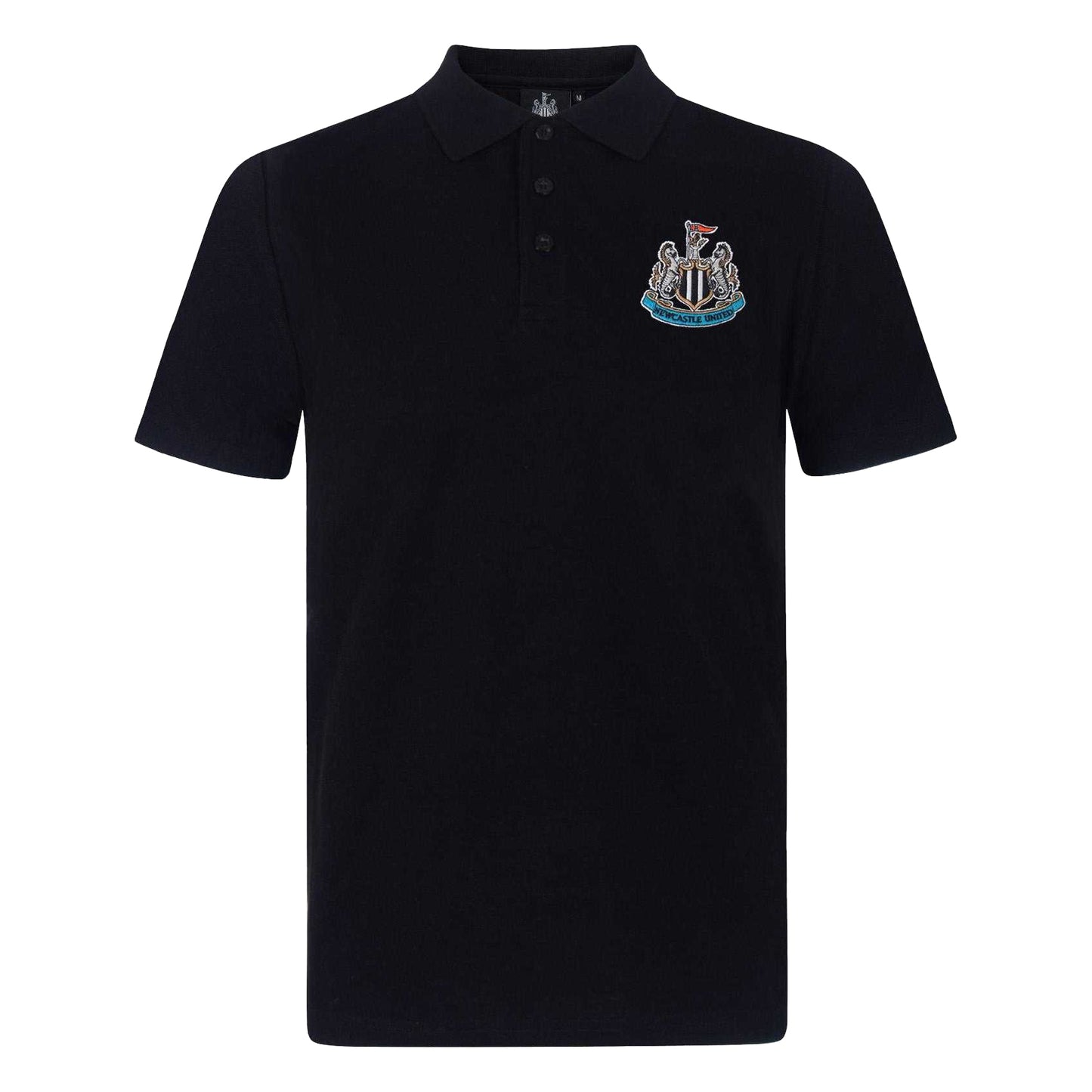 Black - Front - Newcastle United FC Mens Woven Patch Polo Shirt