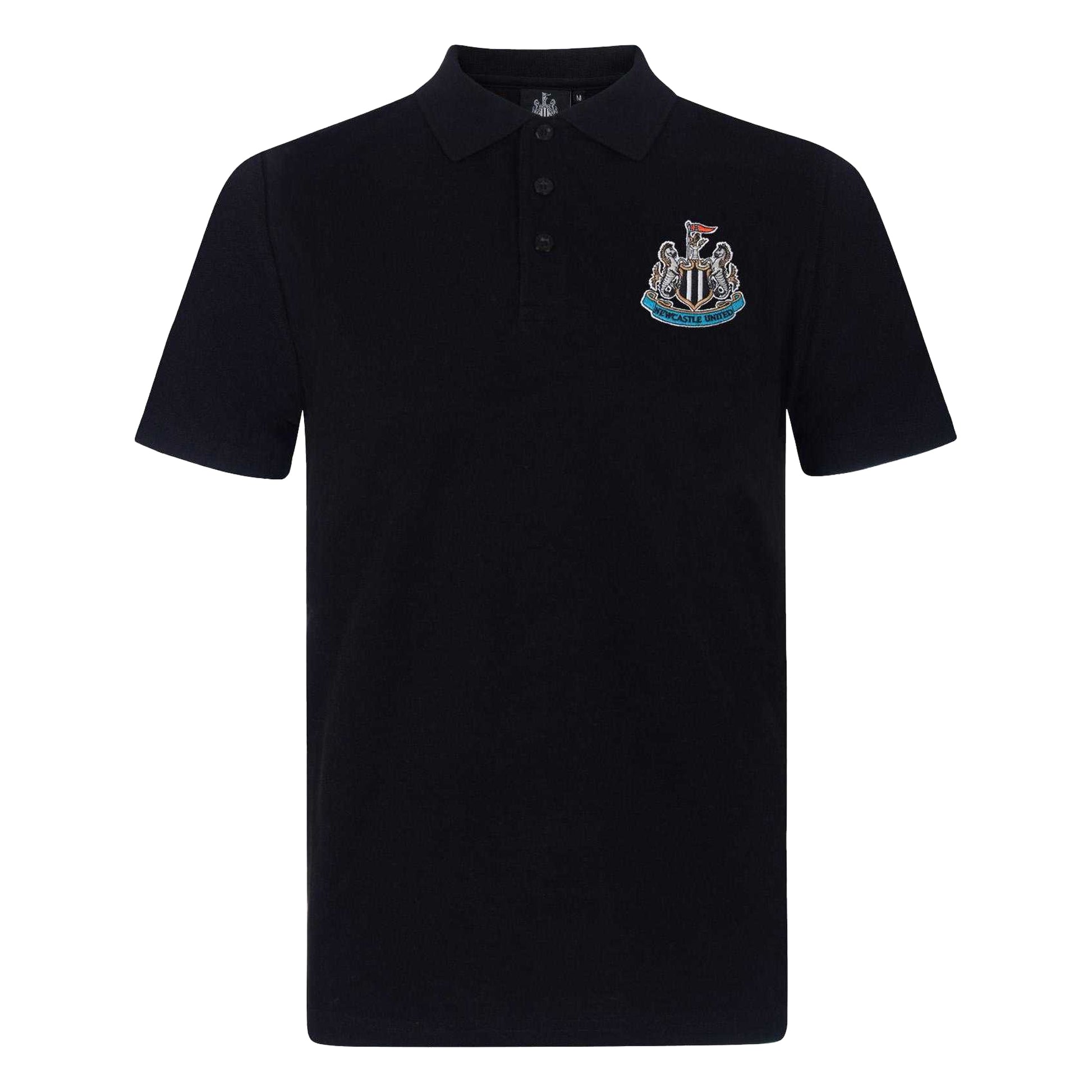 Black - Front - Newcastle United FC Mens Woven Patch Polo Shirt