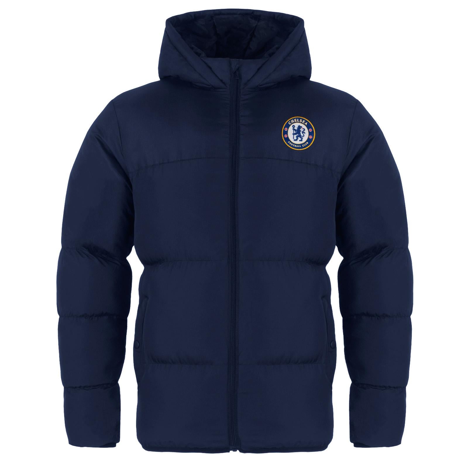 Navy - Front - Chelsea FC Boys Crest Quilted Jacket