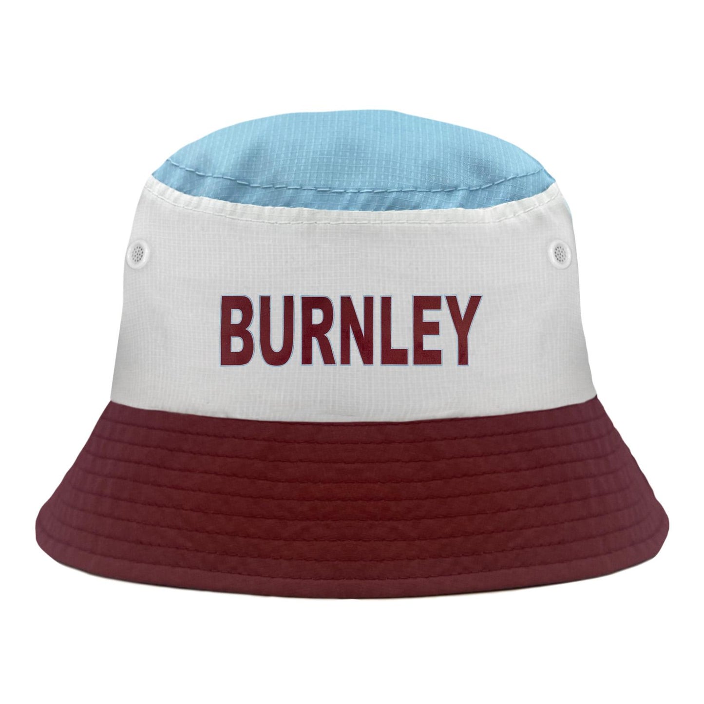 Claret-White-Blue - Front - Fan Originals Burnley Text Bucket Hat