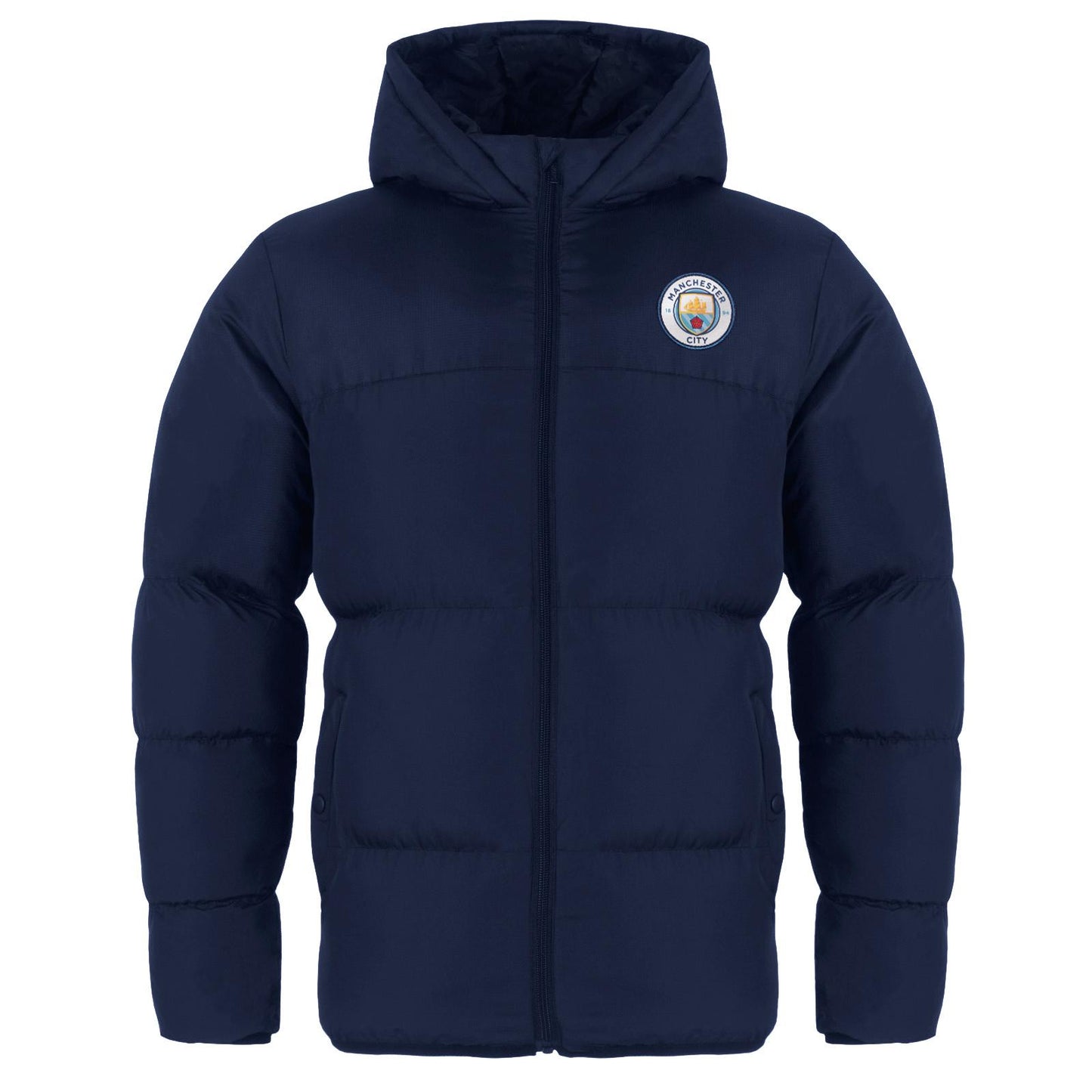 Navy - Front - Manchester City FC Boys Crest Quilted Padded Jacket