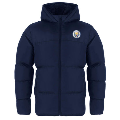 Navy - Front - Manchester City FC Boys Crest Quilted Padded Jacket