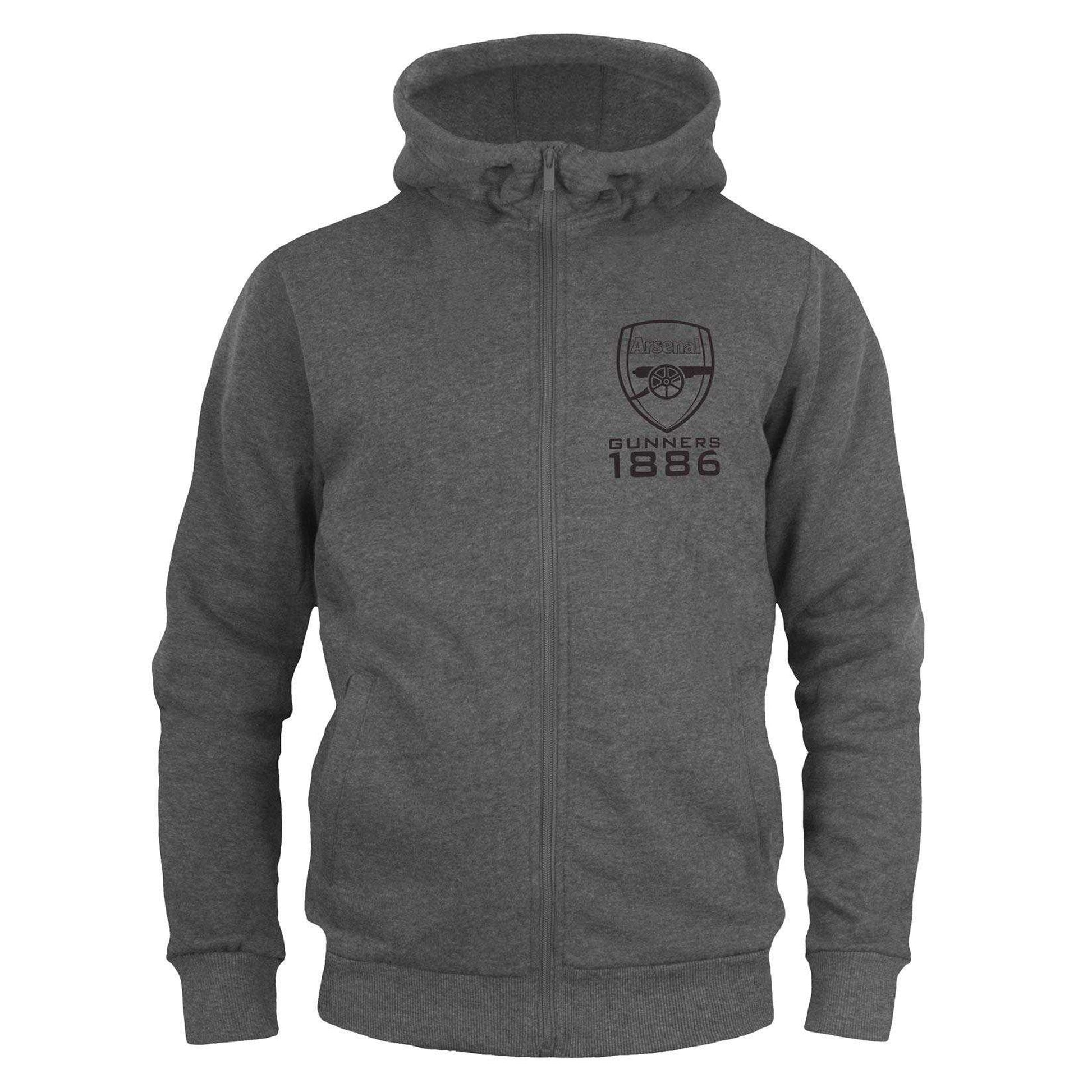 Grey - Front - Arsenal FC Boys Gunners 1886 Full Zip Hoodie