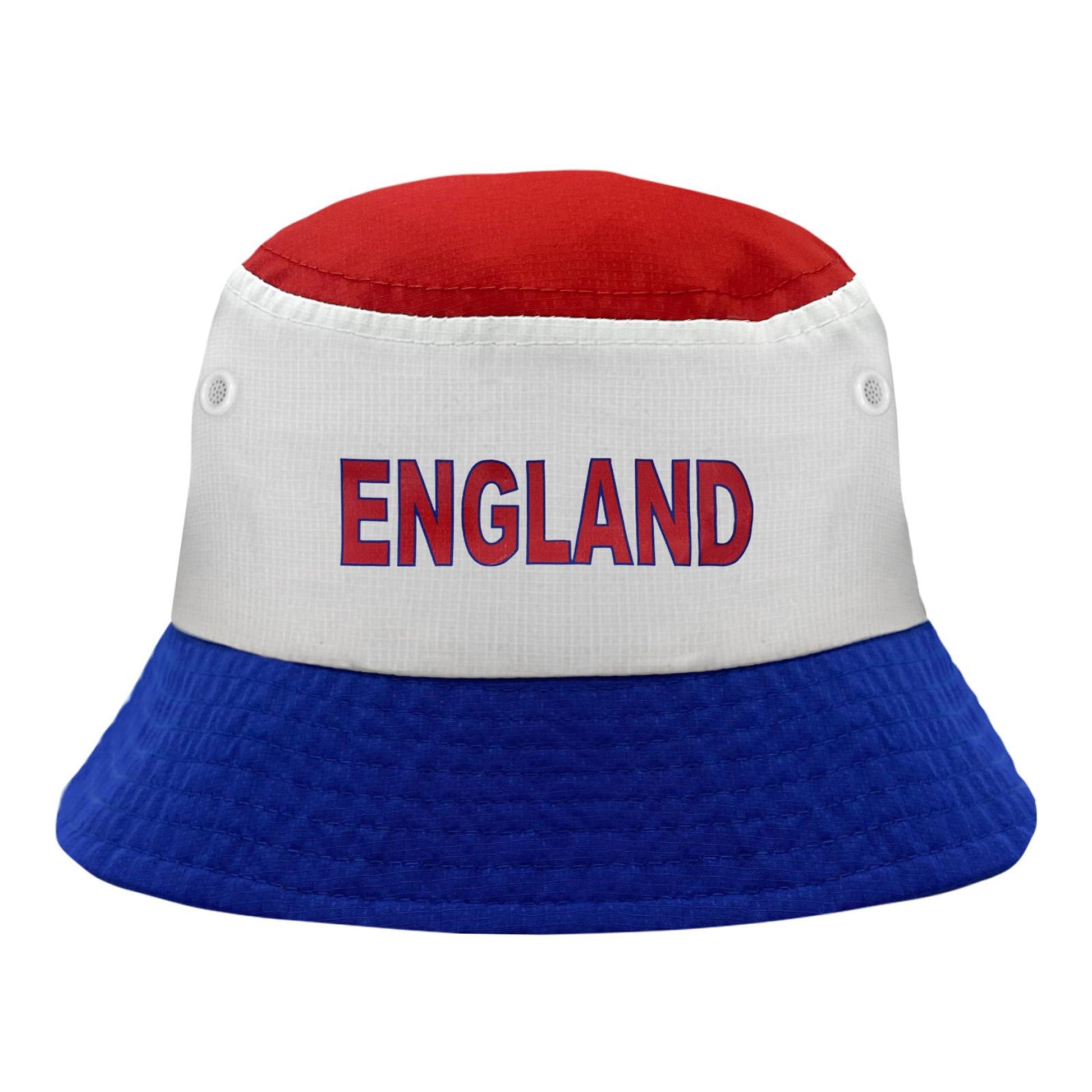 Red-White-Royal Blue - Front - Fan Originals England Text Bucket Hat