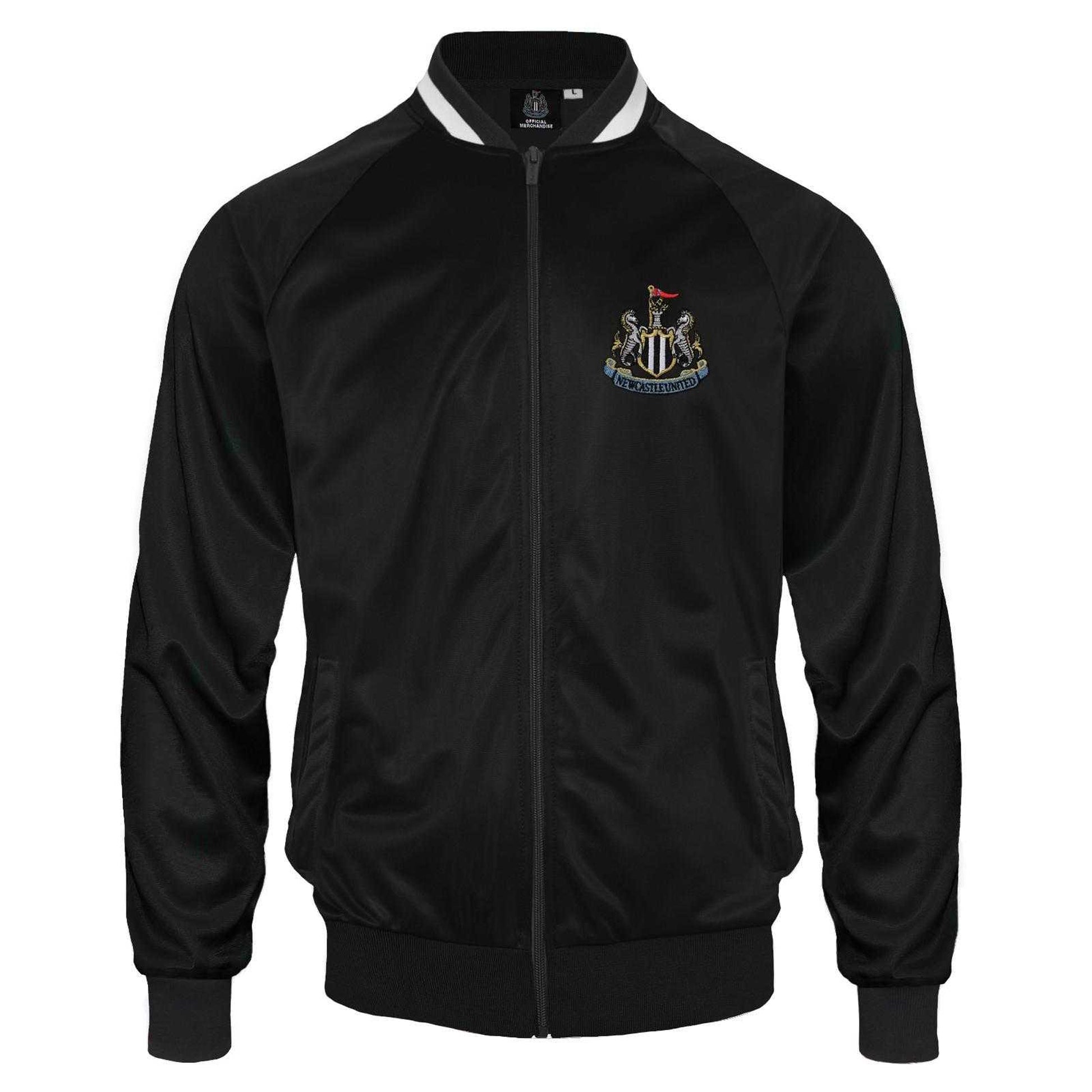 Black - Front - Newcastle United FC Mens Retro Bomber Jacket