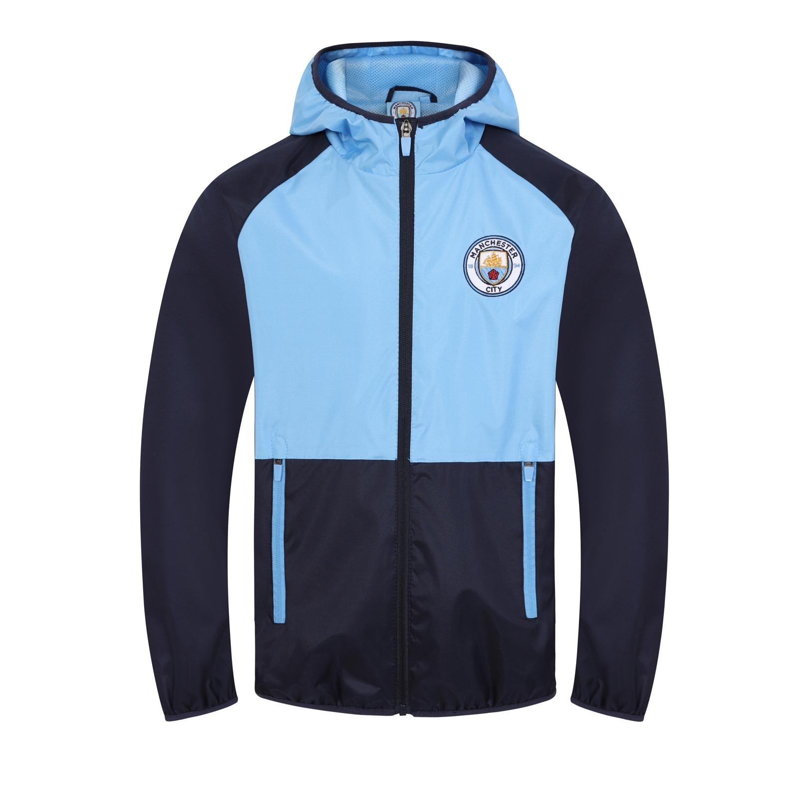 Navy-Sky Blue - Front - Manchester City FC Mens Crest Raglan Windbreaker