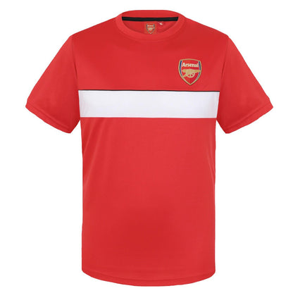 Red-White - Front - Arsenal FC Mens Striped Polyester T-Shirt