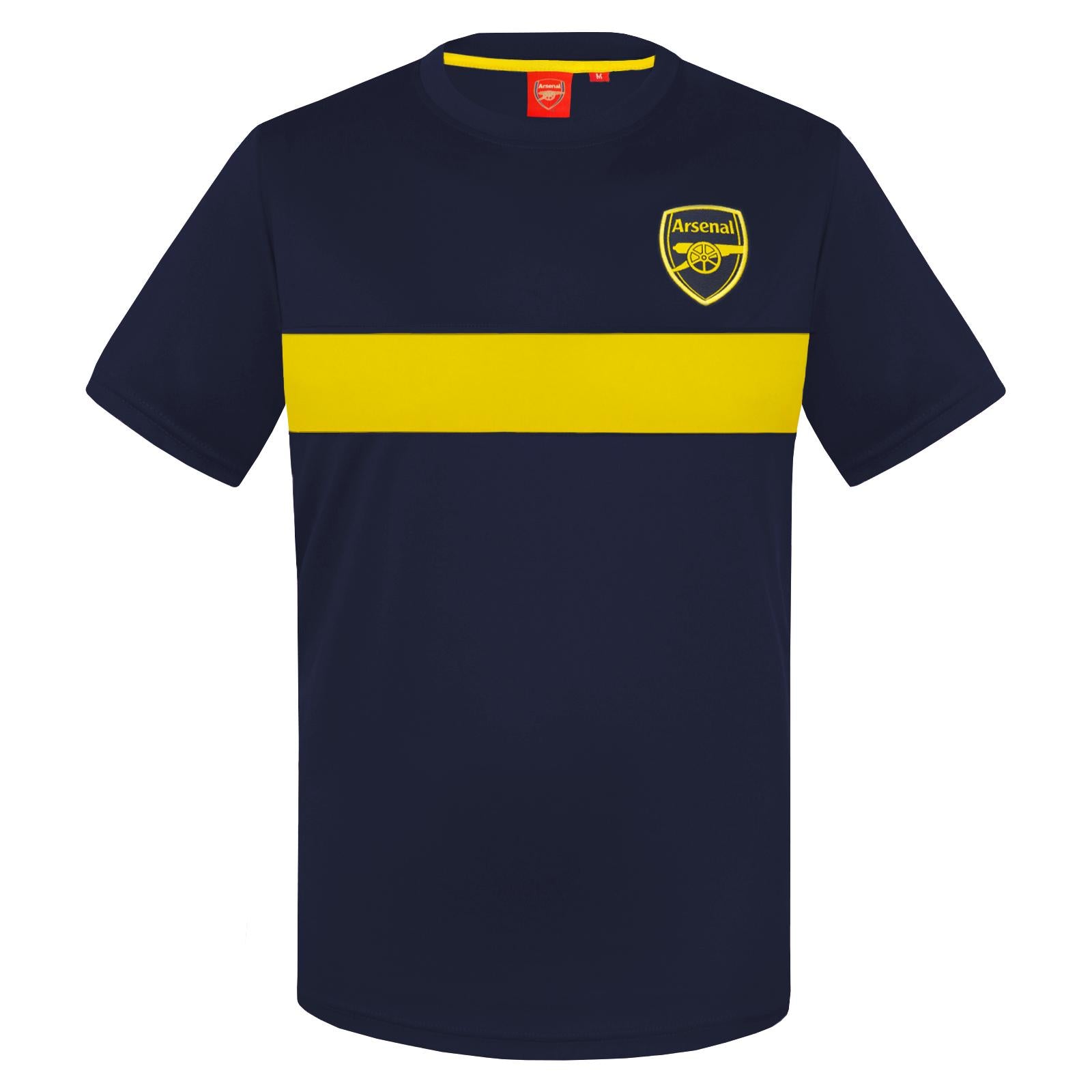 Navy-Yellow - Front - Arsenal FC Mens Stripe Polyester T-Shirt