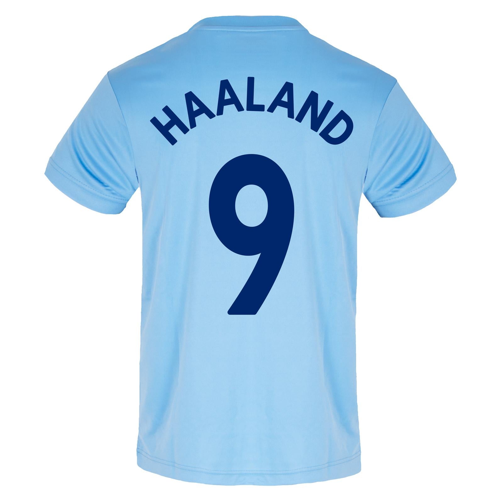 Sky Blue - Front - Manchester City FC Mens Haaland 9 Polyester T-Shirt