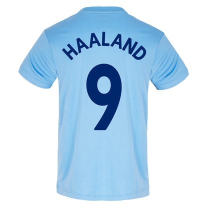 Sky Blue - Front - Manchester City FC Mens Haaland 9 Polyester T-Shirt