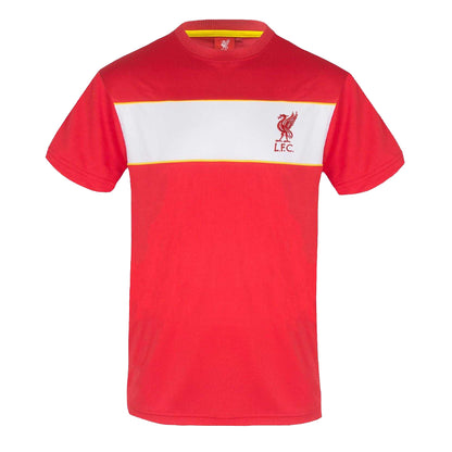 Red-White - Front - Liverpool FC Mens Contrast Striped Polyester T-Shirt