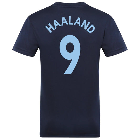 Navy - Front - Manchester City FC Mens Haaland 9 Polyester T-Shirt