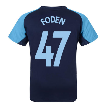 Navy - Front - Manchester City FC Boys Foden 47 Polyester T-Shirt