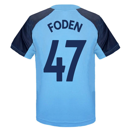 Sky Blue - Front - Manchester City FC Boys Foden 47 Polyester T-Shirt