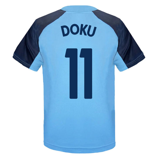 Sky Blue - Front - Manchester City FC Boys Doku 11 Polyester T-Shirt