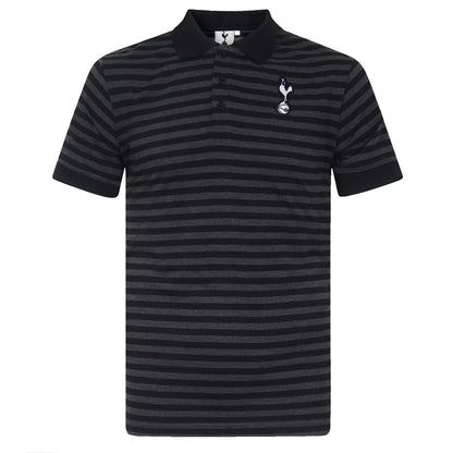 Black-Grey - Front - Tottenham Hotspur FC Mens Stripe Polo Shirt