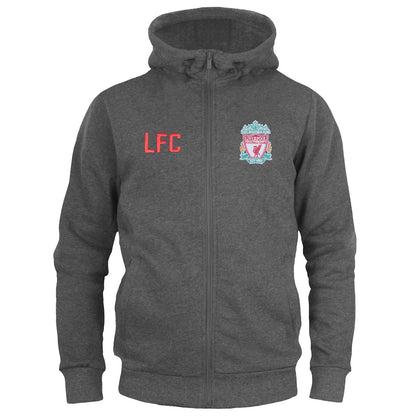 Grey - Front - Liverpool FC Boys Fleece Full Zip Hoodie