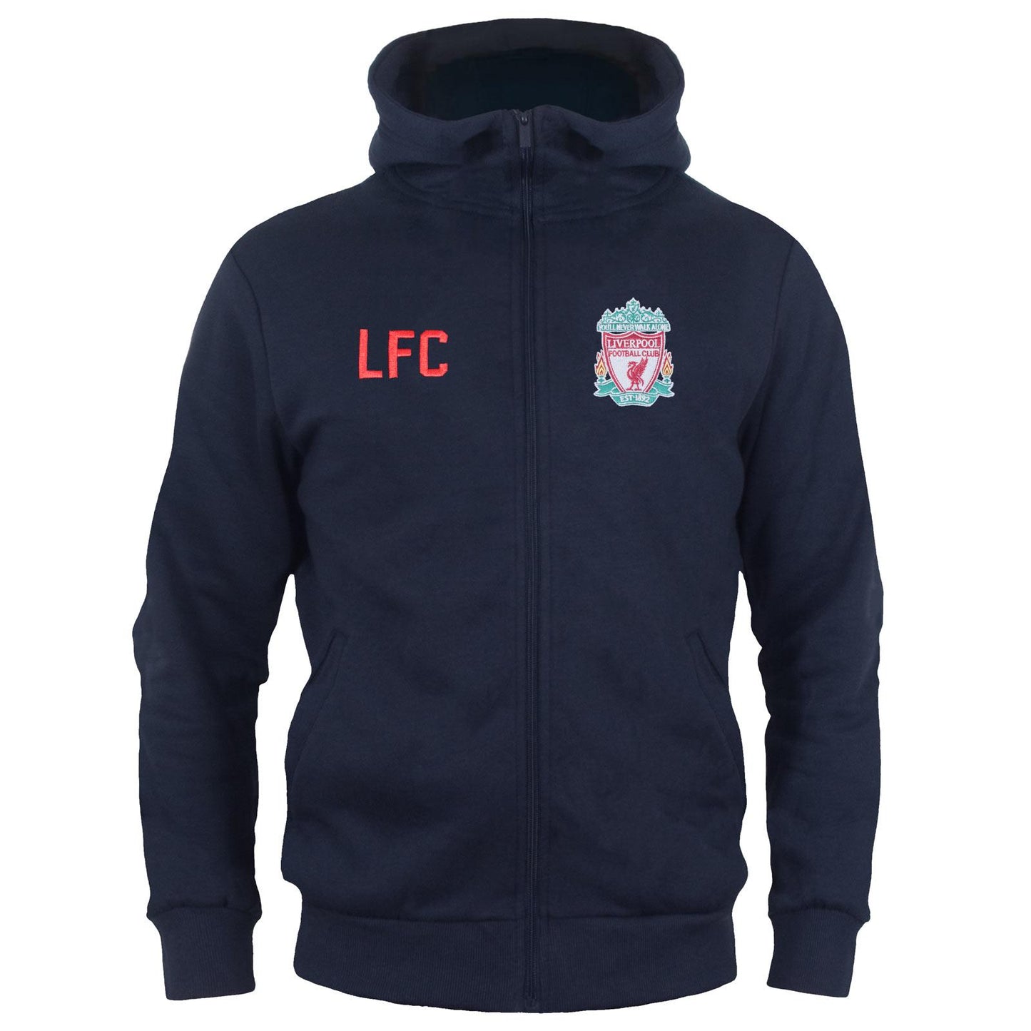Navy Blue - Front - Liverpool FC Boys Fleece Full Zip Hoodie