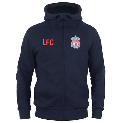 Navy Blue - Front - Liverpool FC Boys Fleece Full Zip Hoodie