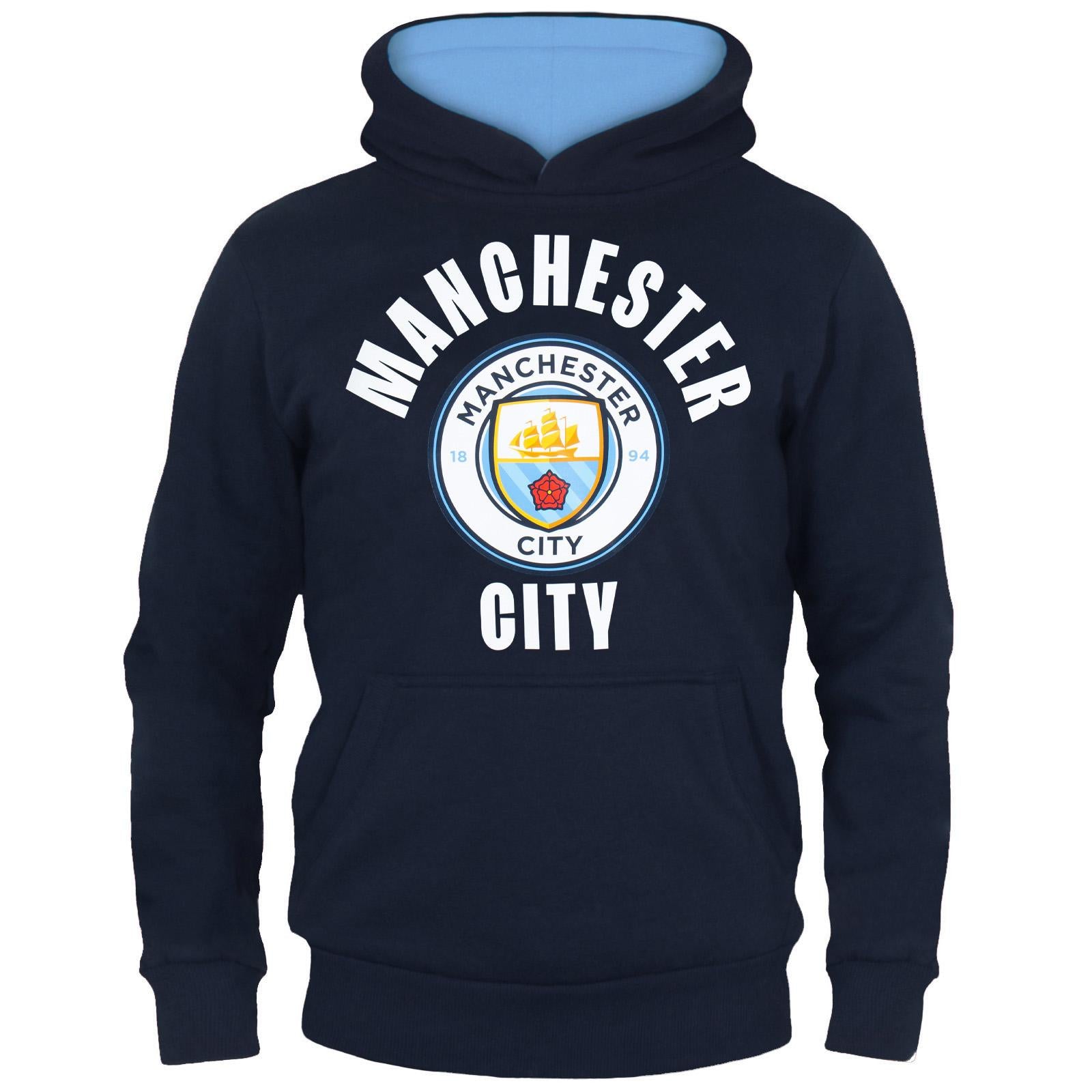 Navy Blue - Front - Manchester City FC Boys Fleece Hoodie