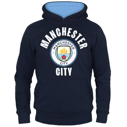Navy Blue - Front - Manchester City FC Boys Fleece Hoodie