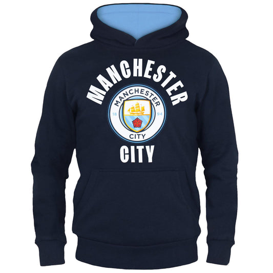 Navy Blue - Front - Manchester City FC Boys Fleece Hoodie