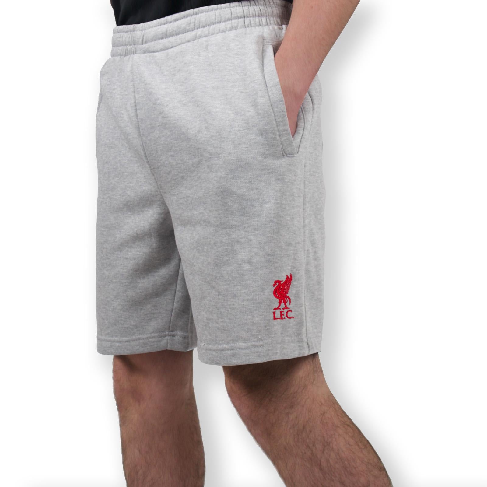 Grey - Side - Liverpool FC Mens Fleece Shorts