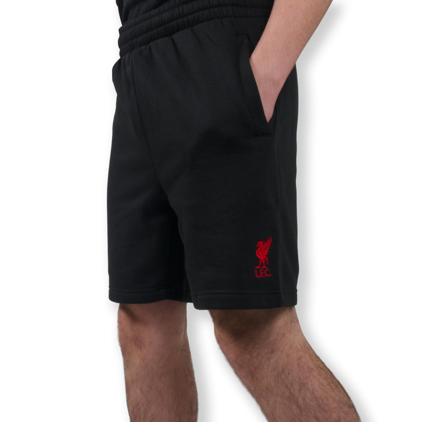 Black - Side - Liverpool FC Mens Fleece Shorts