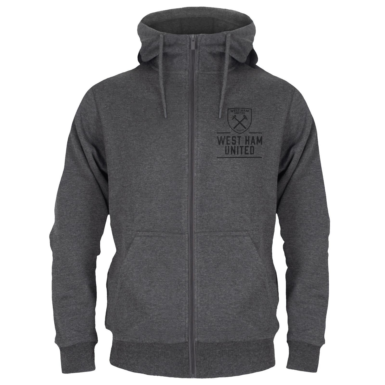 Grey - Front - West Ham United FC Mens Fleece Full Zip Hoodie