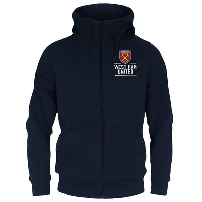 Navy - Front - West Ham United FC Mens Fleece Full Zip Hoodie