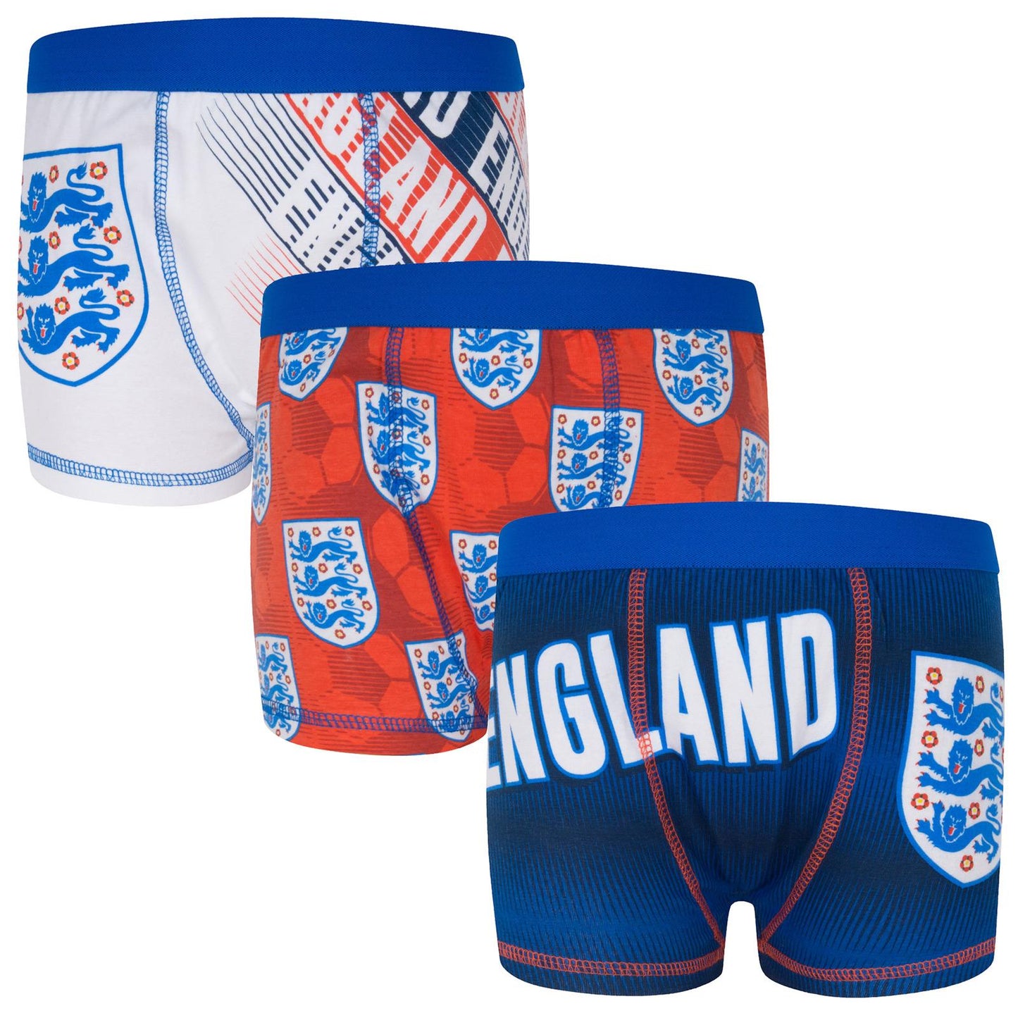 Navy-Red-White - Front - England Football Boys Crest Boxer Shorts (Pack of 3)