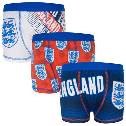 Navy-Red-White - Front - England Football Boys Crest Boxer Shorts (Pack of 3)