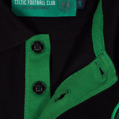 Black - Close up - Celtic FC Mens Contrast Sleeves Polo Shirt