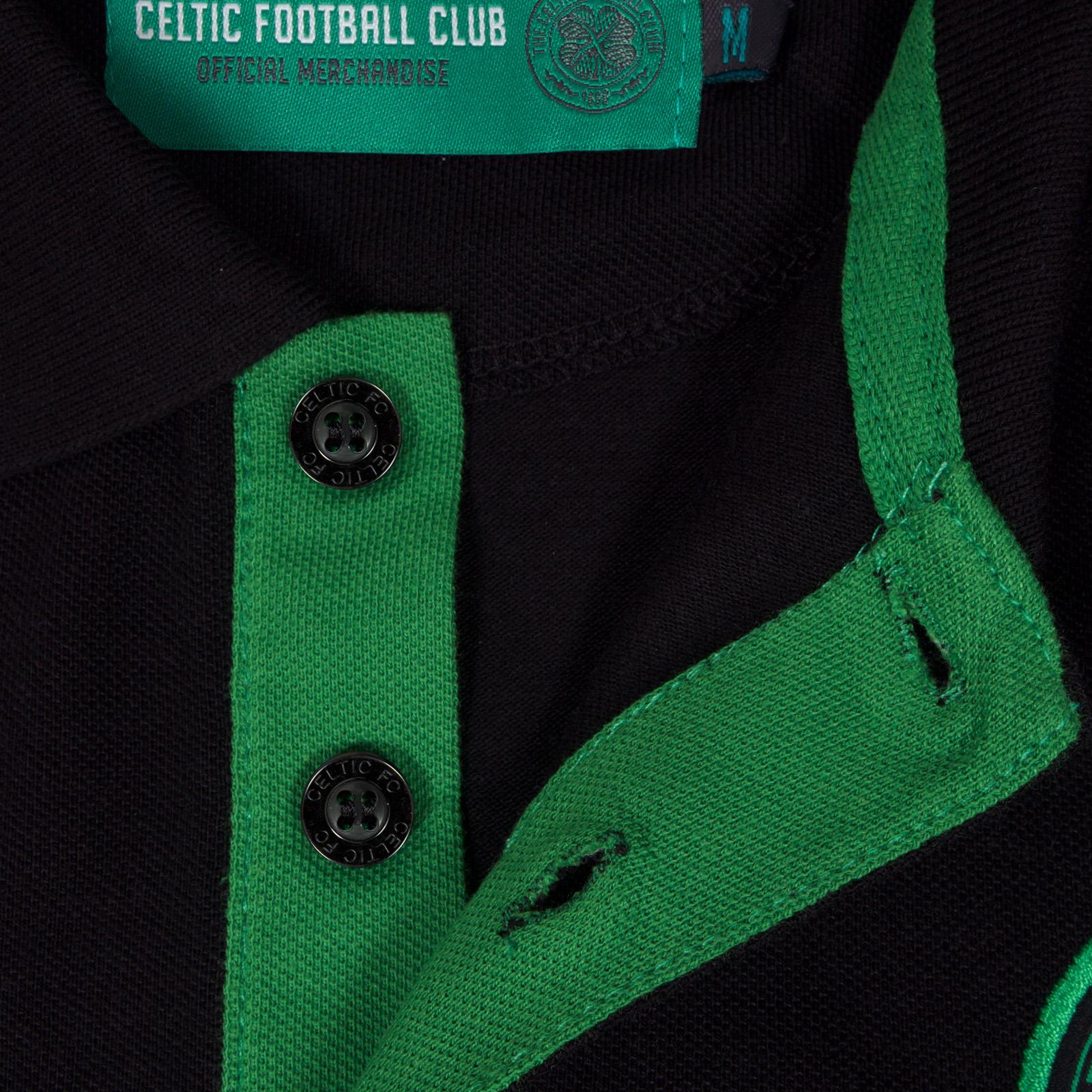 Black - Close up - Celtic FC Mens Contrast Sleeves Polo Shirt