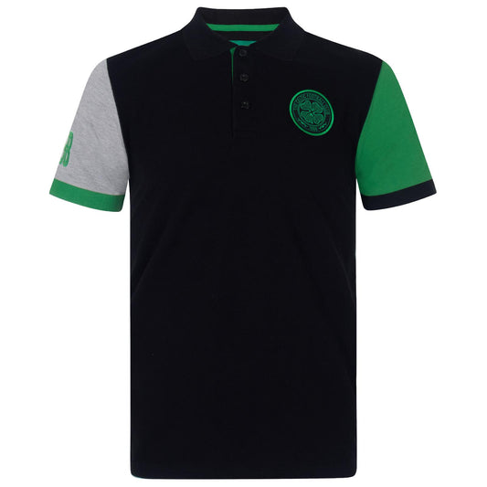 Black - Front - Celtic FC Mens Contrast Sleeves Polo Shirt